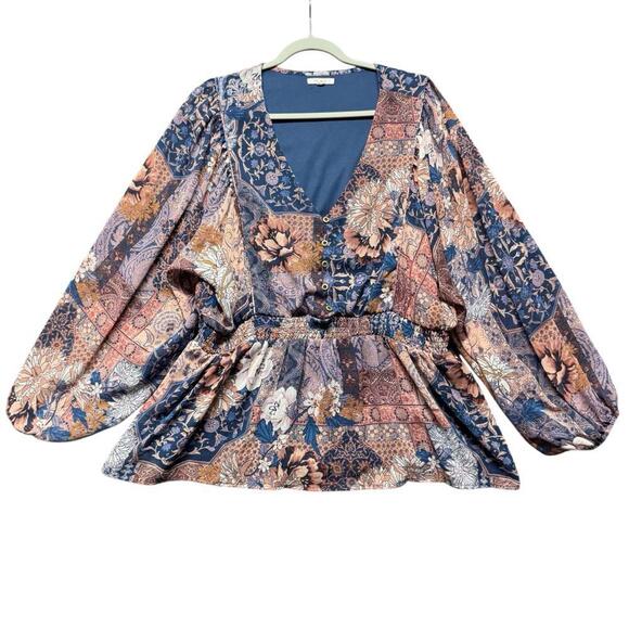 Maurices Plus Size Patchwork Babydoll Blouse 1X - Picture 2 of 11